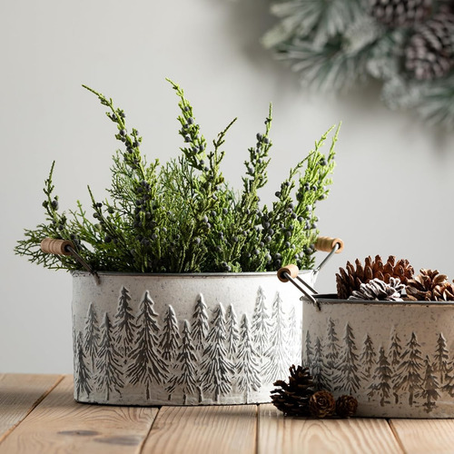 Macetas De Arbol De Metal De Navidad Con Mangos Sullivans White