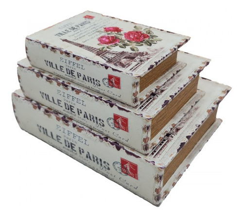 Imagem 4 de 5 de Jogo Caixa Livro Decorativo - 3 Peças Mdf + Pu - G3014