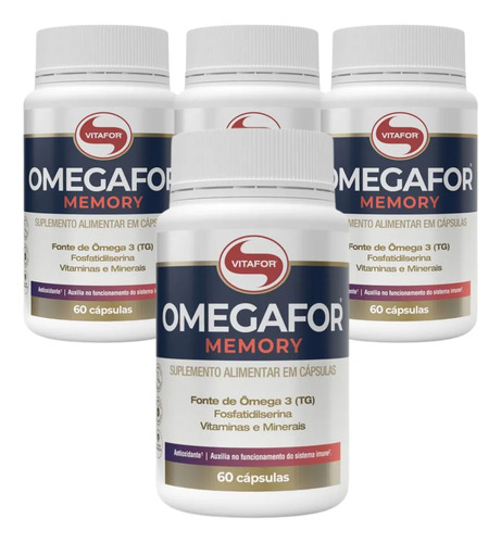 Kit 4 Ômega 3 Omegafor Memory - 60 Cápsulas - Vitafor Sem Sabor