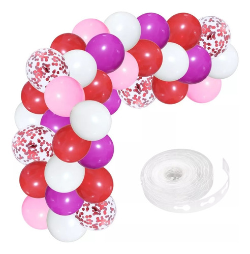 Arco De Globos Confeti Cinta  Chico  Fucsia Rojo Rosa Blanco