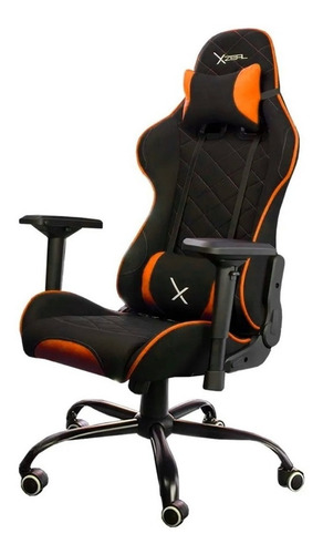 Imagen 2 de 3 de Silla de escritorio Xzeal XZ25 gamer ergonómica negra y naranja con tapizado de tela
