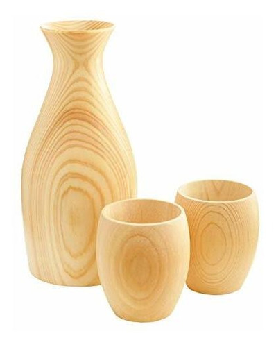 Edoya Hinoki Wood Sake Set (botella Y 2 Tazas) Hecho En Japó