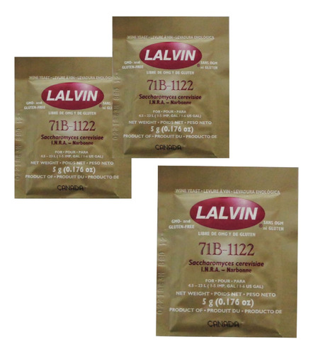 3 X Lalvin 71b-1122 Levadura De Vino Estilo Nouveau 0.18 Oz 