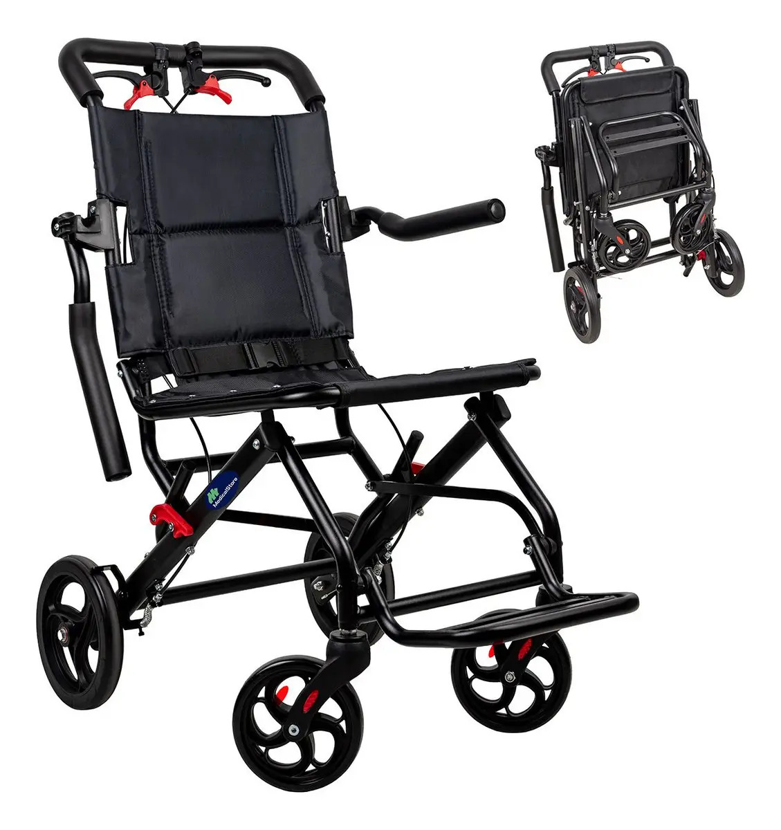 Silla De Ruedas Traslado Brazos Abat Y Descansapiés Plegable Color Negro