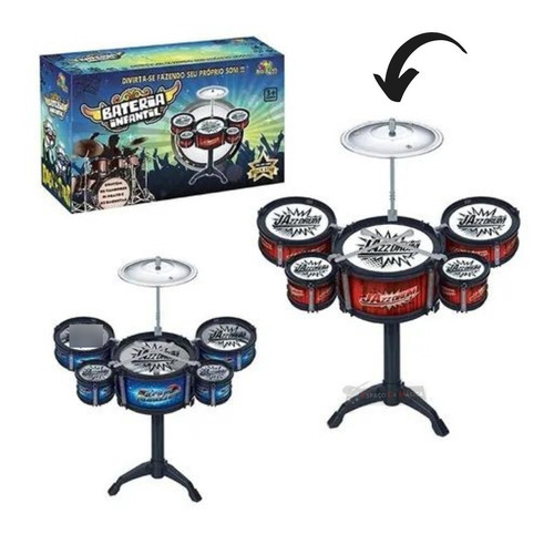 Mini Bateria Musical Infantil Jazz Drum Baquetas Tambor Cor Estampado