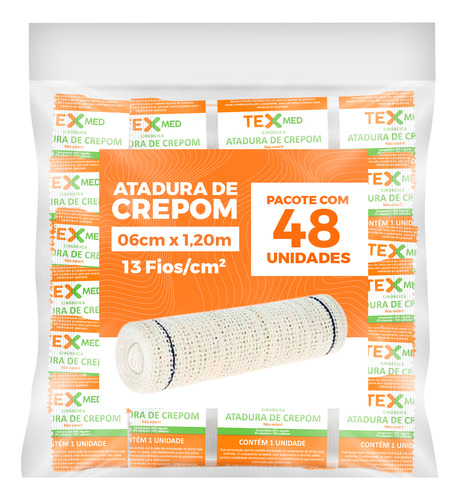 Atadura Crepom Faixa Bandagem Elástica 06cm Kit 48 Unidades