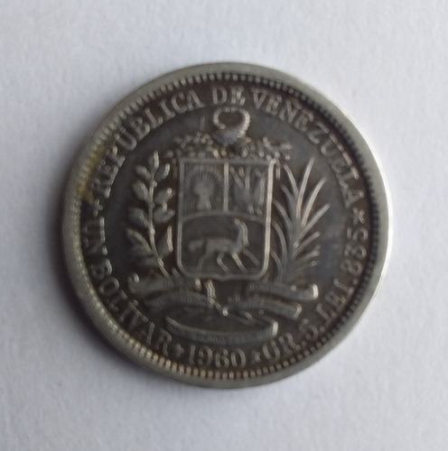 Imagen 5 de 5 de Moneda 1 Bolívar Plata 1960. Colección. Venezuela