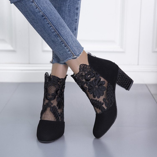 Sandalias De Tacón Alto Con Malla De Encaje Para Mujer-2023