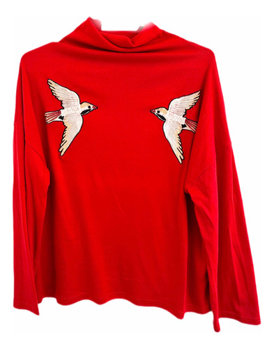 Sweater Rojo Mujer Con Aplique Mangas Oxford