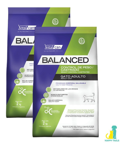 Vital Can Balanced Gatos Castrados 2 X 7,5 Kg + Happy Tails