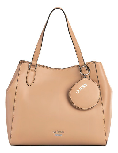 Bolsa Tote Guess Logo Estampado Y Con Monedero Para Mujer Acabado de los herrajes Niquel Color Marrón claro Diseño de la tela Liso