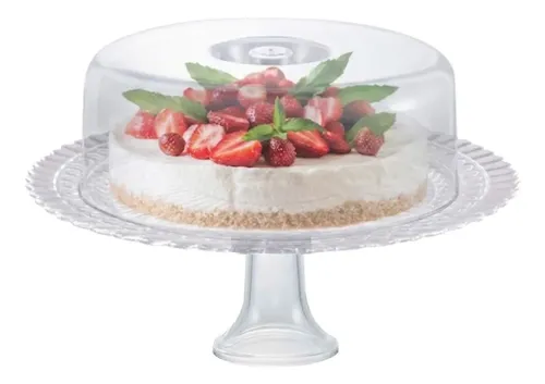 Prato Boleira Gourmet Ruvolo Vidro com Tampa Plástica 32cm