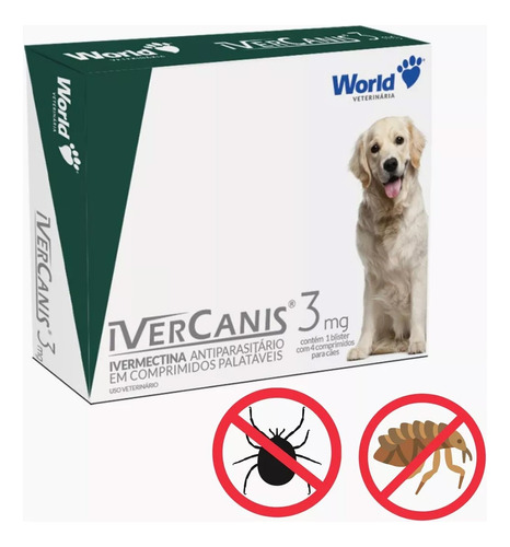 Ivercanis 3mg Contra Pulgas Carrapatos C/4cp Cães Cachorros