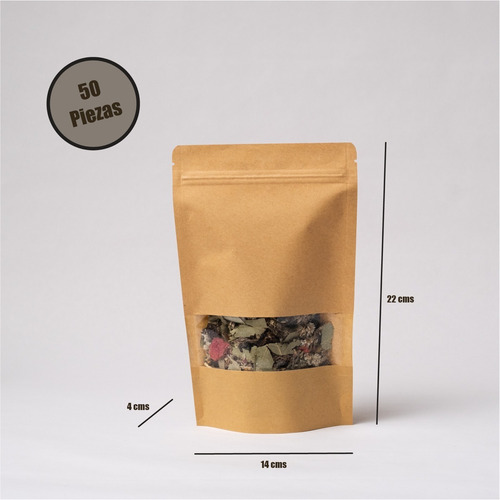 Imagen 3 de 6 de 50 Bolsa Stand Up Pouch C/cierre Kraft Ventana De 250 Grs