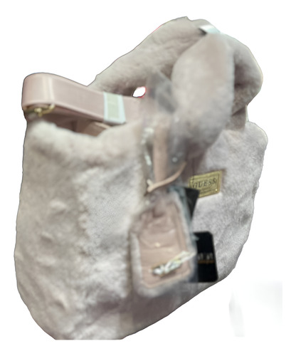 Bolsa Tote Guess Color Crema En Peluche Para Dama, Practica Rosa Claro Lisa Oro Rosa Pálido