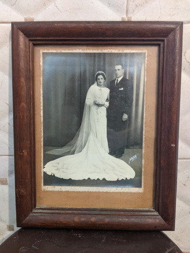 Antigua Foto De Casamiento - Cuadro - Vidrio 