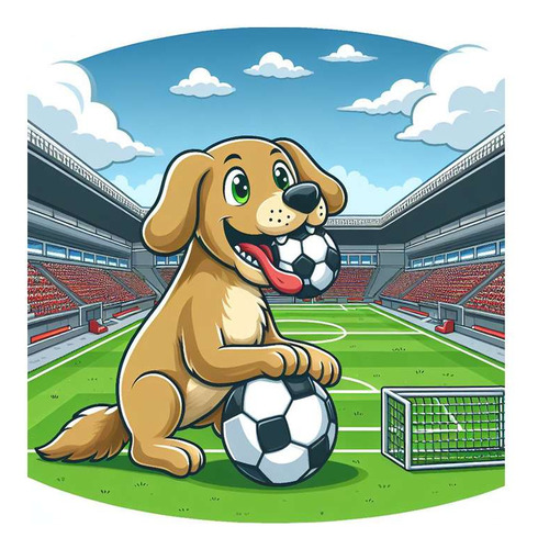 Vinilo 45x45cm Perro Cabeceando Pelota Futbol Cancha M2