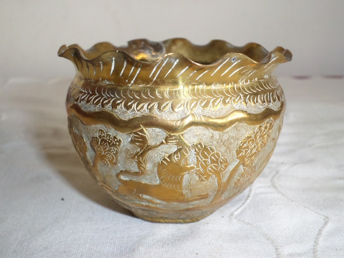 Antiguo Cacharro Bowl De Bronce Labrado Arabe Turco Persa