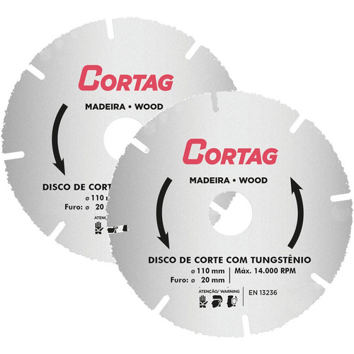 2 Disco Corte Tungstênio Cortag Madeira Pregos Concreto