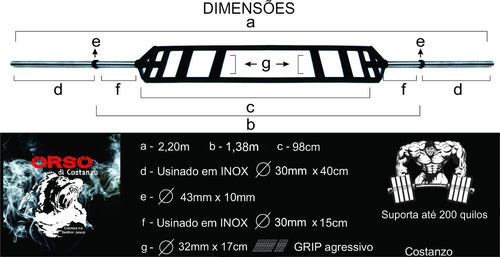 Barra H Suiça Supino Desenvolvimento Ombro Braço Tríceps