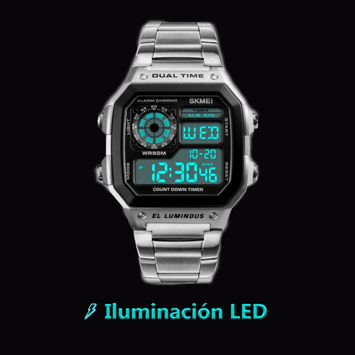 Reloj Hombre Skmei 1335 Acero Crono Timer Sumergible Gtia