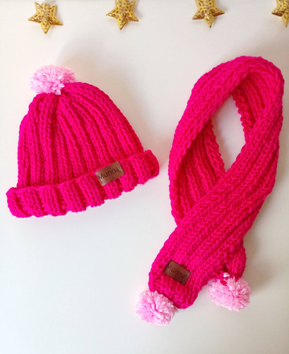 Set Gorro Bufanda Bebe Lana 6 A 9 Meses Tejido A Mano