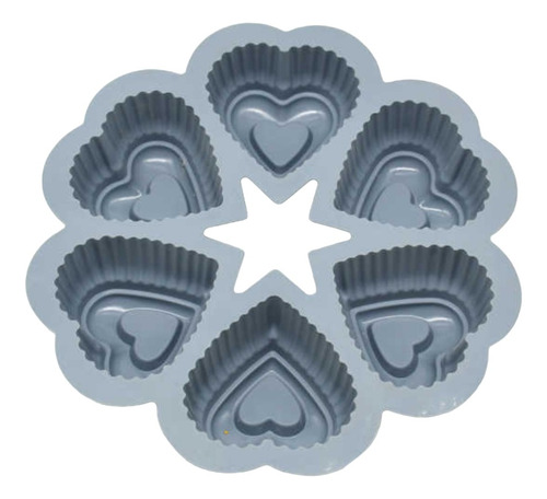 Molde De Silicona 6 Cupcakes Corazon