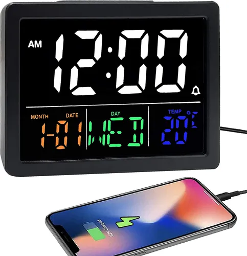 Reloj Despertador Pantalla Grande Hora Fecha Y Temperatura