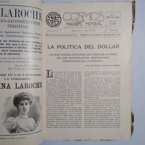 Cosmos 15, Mayo De 1913 Revista Antigua, Biblioteca Nacional (Usado)