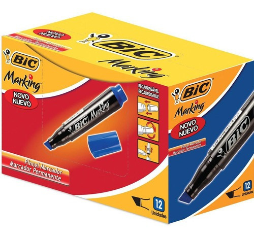 Marcador Permanente Recarregável Bic Marking - 12 Unidades