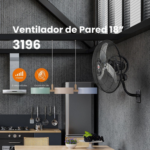 Ventilador Pared 18 Pulgadas Mytek 3196 Metálico/360° Oscil. Color de la estructura Negro Color de las aspas Plateado