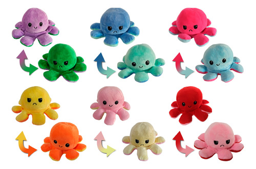 Peluche Pulpo Reversible - Pulpo Bipolar Feliz Enojado