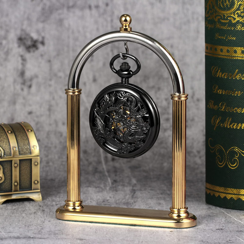 Reloj De Bolsillo Mecánico Dragón Fénix Negro Con Caja Regal Color