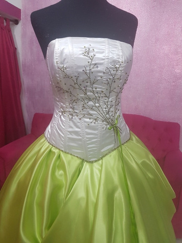 Vestido De 15 Verde Manzana Y Blanco A Estrenar
