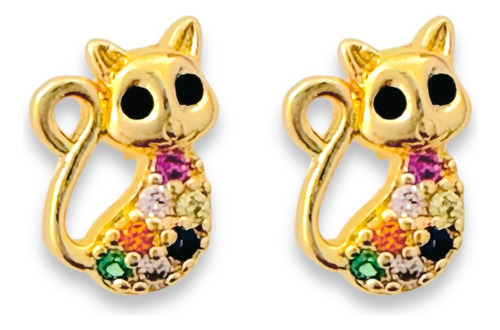 Aretes De Gato De Zirconias Y Oro 18k Laminado.