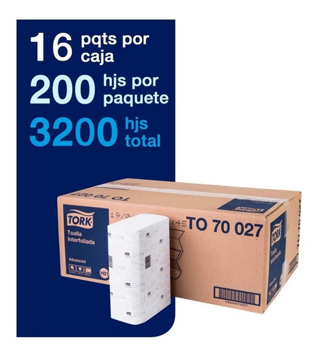 Toalla Interfoliada Tork Advanced 16 Pqts 200 Hojas To70027