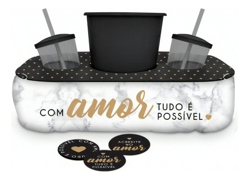 Conj.pipoca C/ Porta Copos-com Amor Tudo É Possível-brasfoot Cor Branco Desenho do tecido Estampado