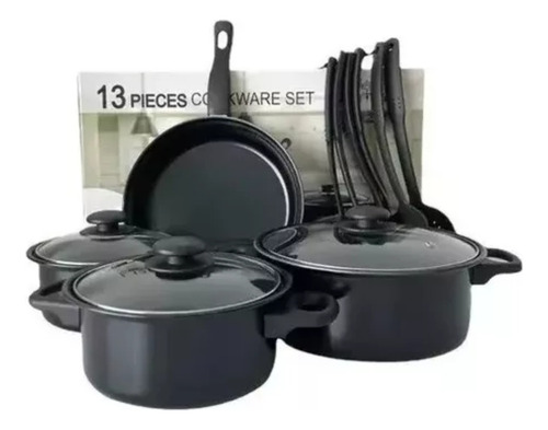 Juego De Ollas Negras Mas Utensilios 13 Pcs Bateria