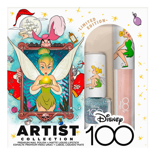 Kit Labial & Esmalte Uñas Colección Tinker Bell Disney 100 Acabado Mate Color Campanita