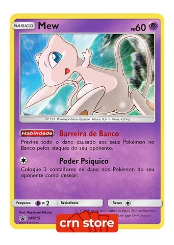 Carta Pokémon Lendário Mew E Mewtwo Com Lote De 100 Cartas