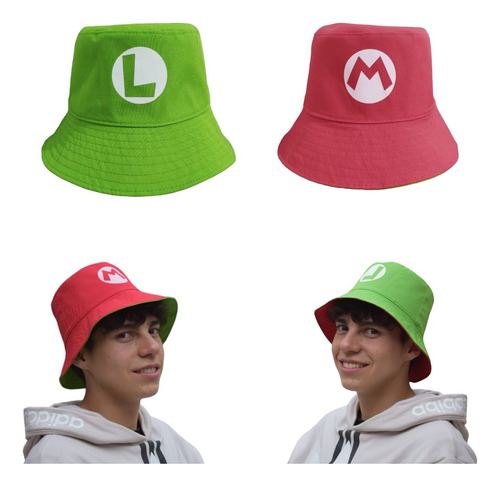 Sombrero Gorro De Pescador Bucket De Doble Cara Mario Luigui