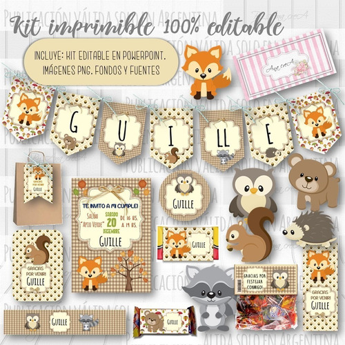 Kit Imprimible Animalitos Del Bosque 100% Editable Mod.2