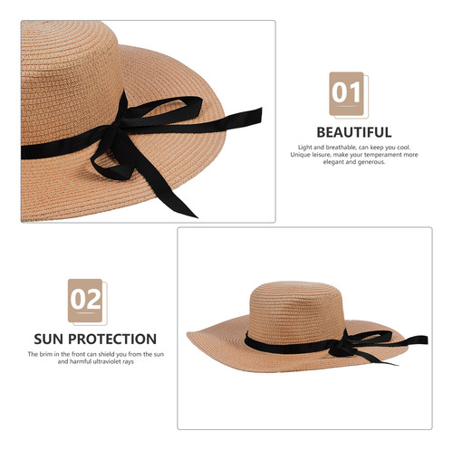 Sombrero Plegable Con Lazo De Paja Para Mujer, 1 Unidad, Som