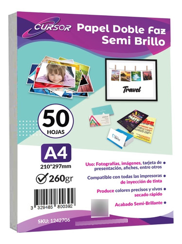 Papel Fotografico Doble Faz Semi-glossy A4/260gr/50 Hjs