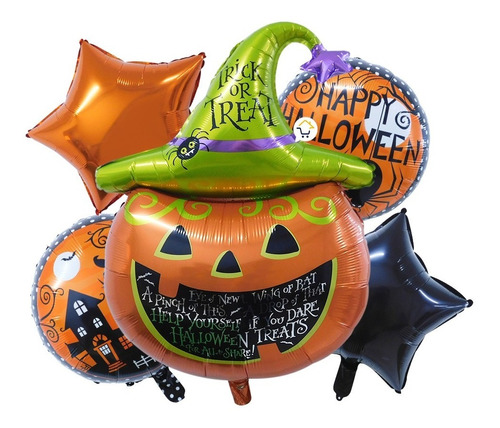 Bouquet Globos Metalizados X5 Decoración Halloween Gh01