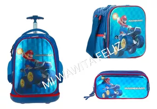 Pack Mario Azul Mochila Ruedas Oficio Lonchera Cartuchera