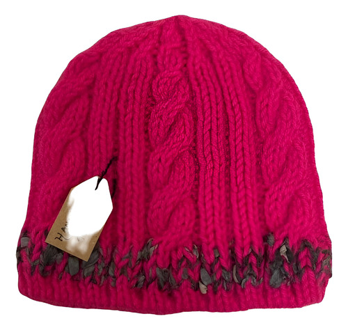 Gorro De Lana Tejido A Mano Artesanal Gf02 Único Adulto Fucsia Rayado Fantasía