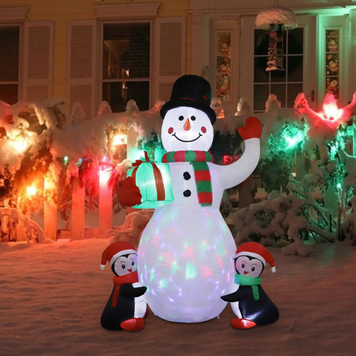 Muñeco De Nieve Inflable Navideño Con Luces + 2 Pingüinos