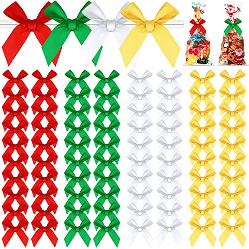 120 Pieces Christmas Twist Tie Bows Mini Satin Ribbon B...