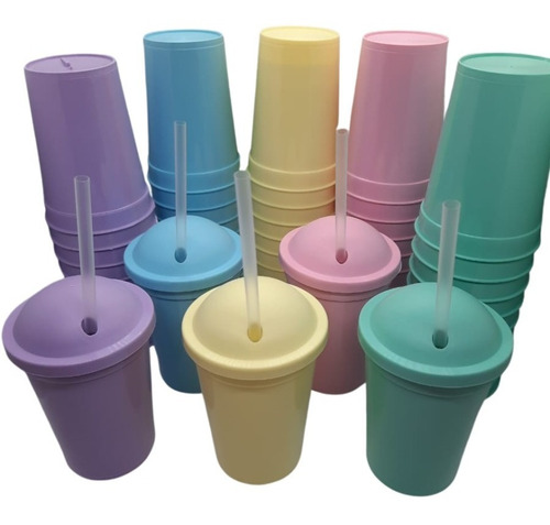 Vaso Plástico Milkshake Colores Pastel - Pack 35 Unidades